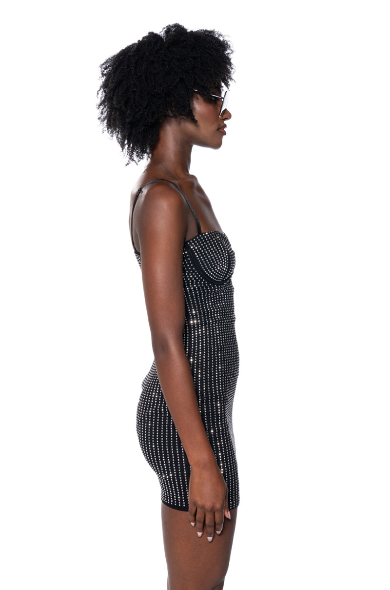 STOP AND STARE RHINESTONE MINI DRESS