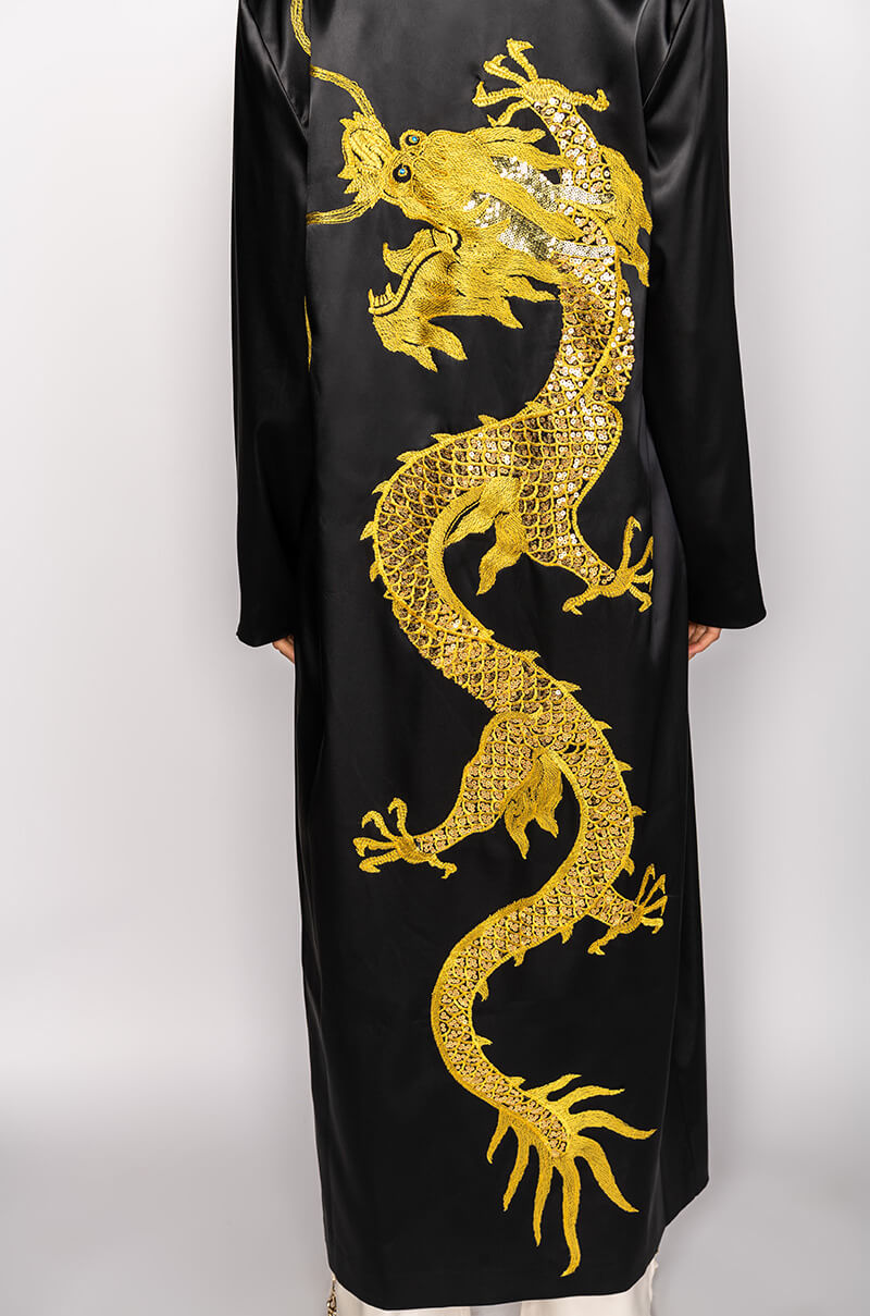 SATIN DUSTER WITH EMBROIDERED DRAGON