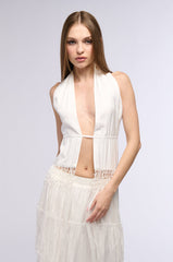THE BEST PART HALTER TOP WITH FRINGE DETAILS