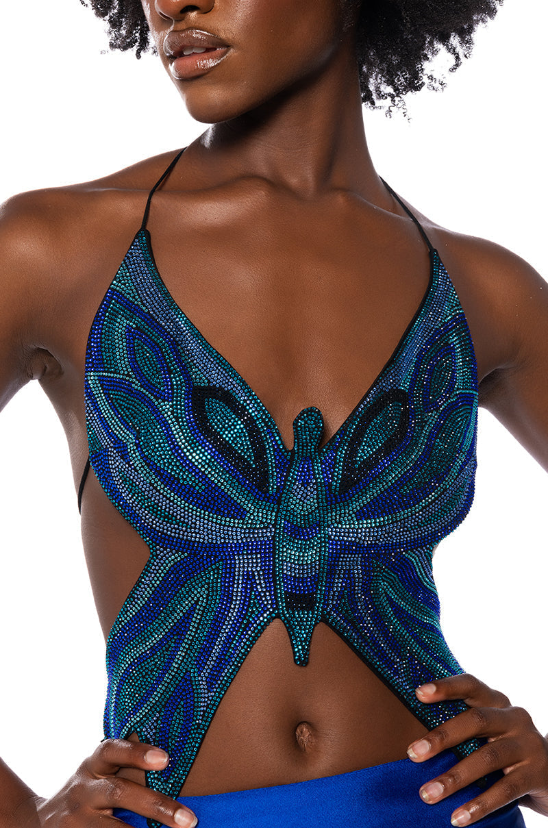 TIME TO FLY SEQUIN BUTTERFLY TOP