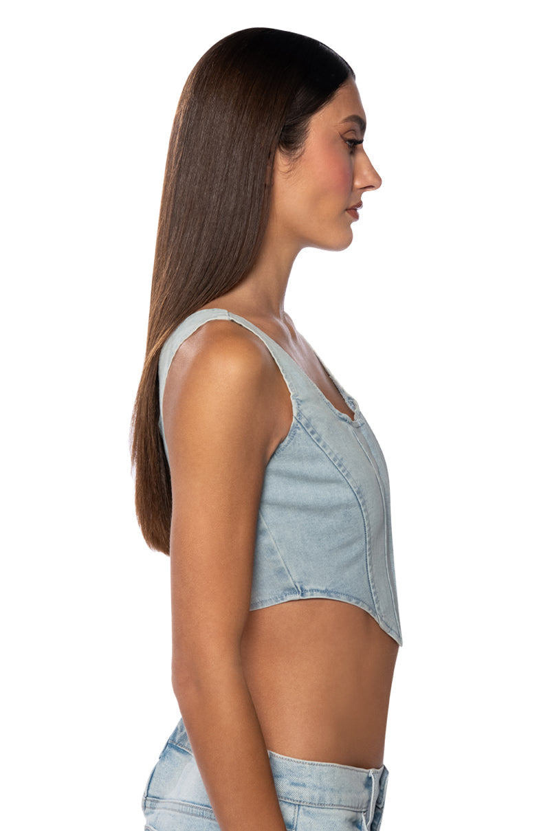 TREAT ME DENIM CORSET TANK TOP