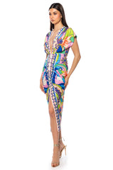 TROPICAL DAYS V NECK DRESS