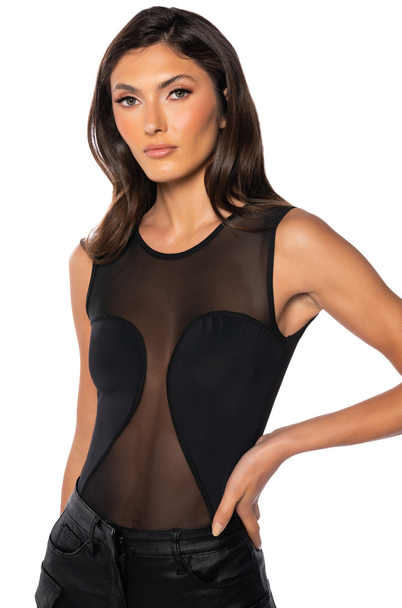 SEE ME CUT OUT MESH LONG SLEEVE BODYSUIT