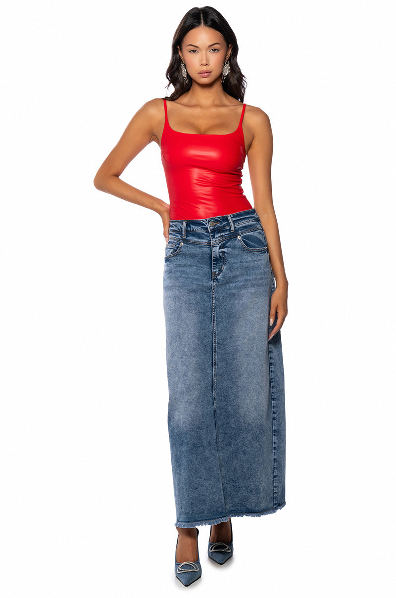 ULTRA STRETCH FAUX LEATHER SQUARE NECK BODYSUIT