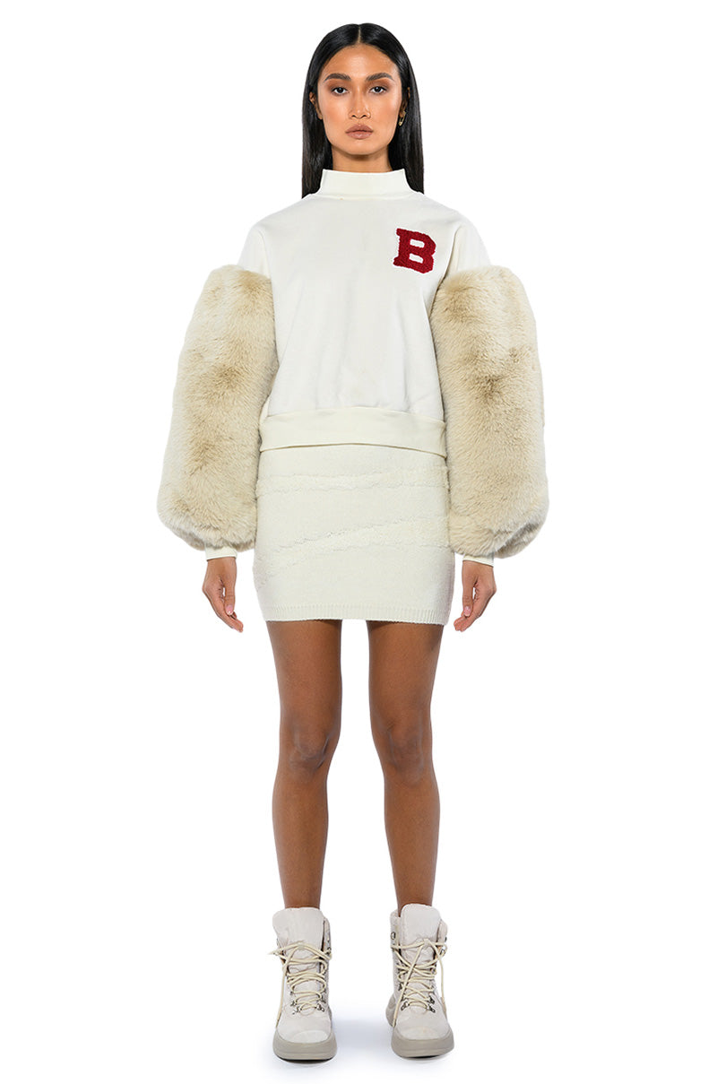UPPER EAST SIDE FAUX FUR SLEEVE SWEATSHIRT