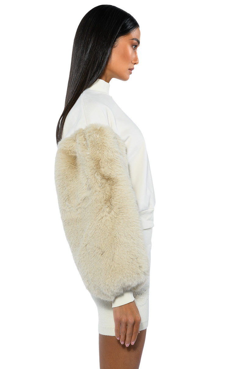 UPPER EAST SIDE FAUX FUR SLEEVE SWEATSHIRT