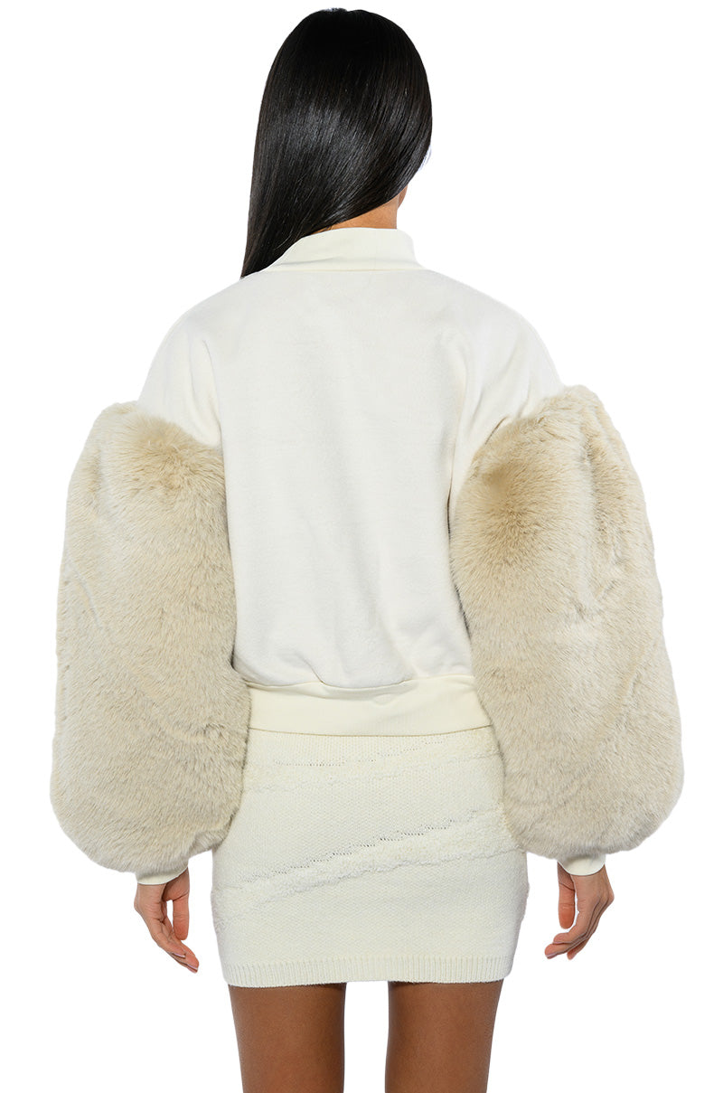 UPPER EAST SIDE FAUX FUR SLEEVE SWEATSHIRT