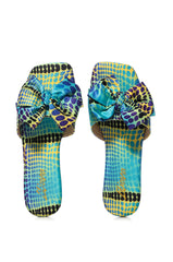 SHINEE-41 BLUE MULTI FLAT BOW SANDAL