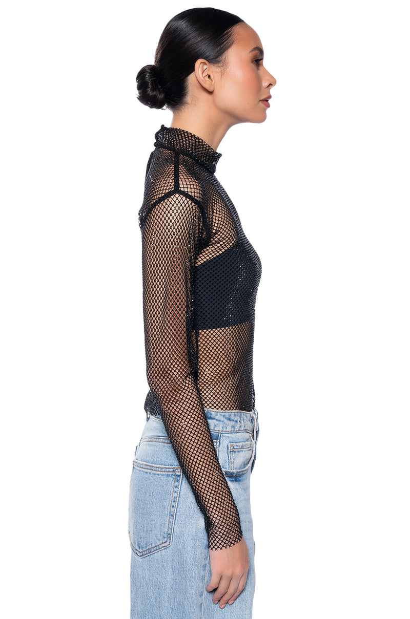 VEGA RHINESTONE MESH LONG SLEEVE TOP