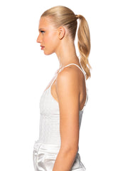 VIBING HOLOGRAPHIC FAUX LEATHER BODYSUIT IN WHITE