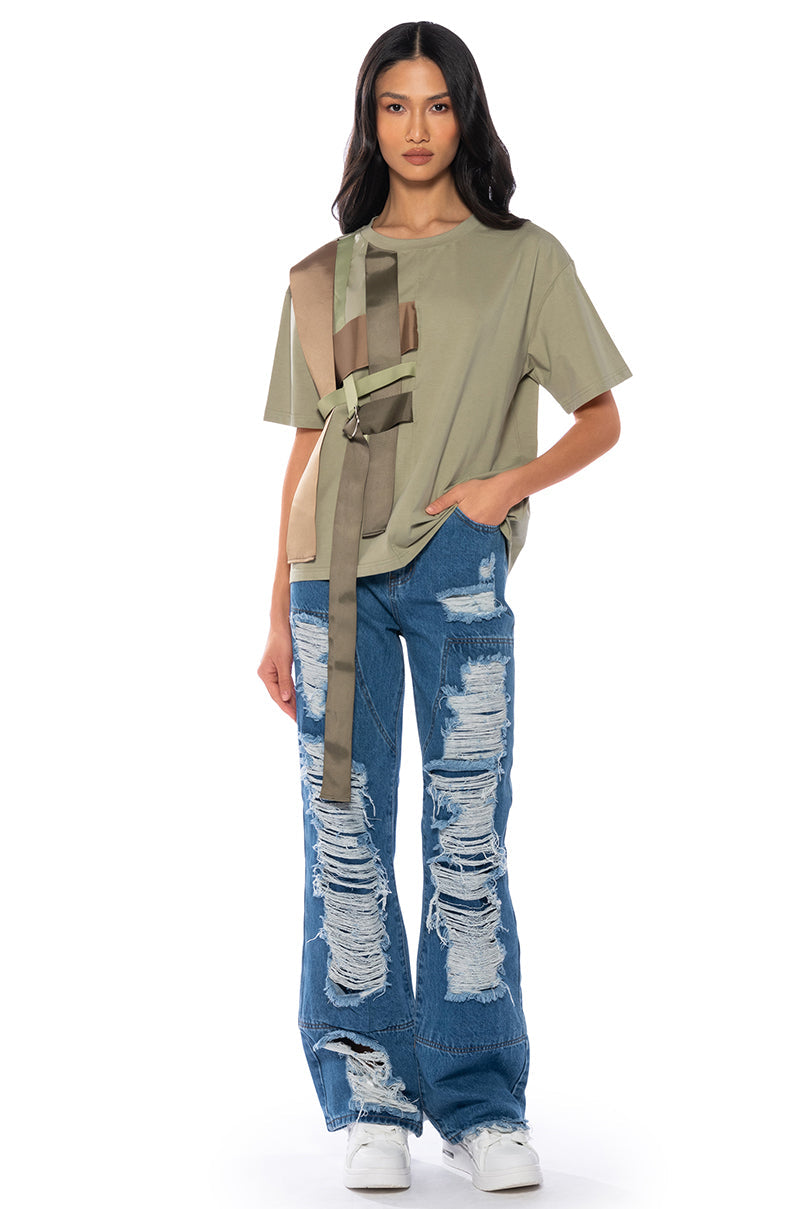 VIDA WOVEN STRAP DETAIL OVERSIZED TSHIRT