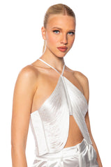 VIVIANNE FRINGE DETAIL CROP TOP IN WHITE