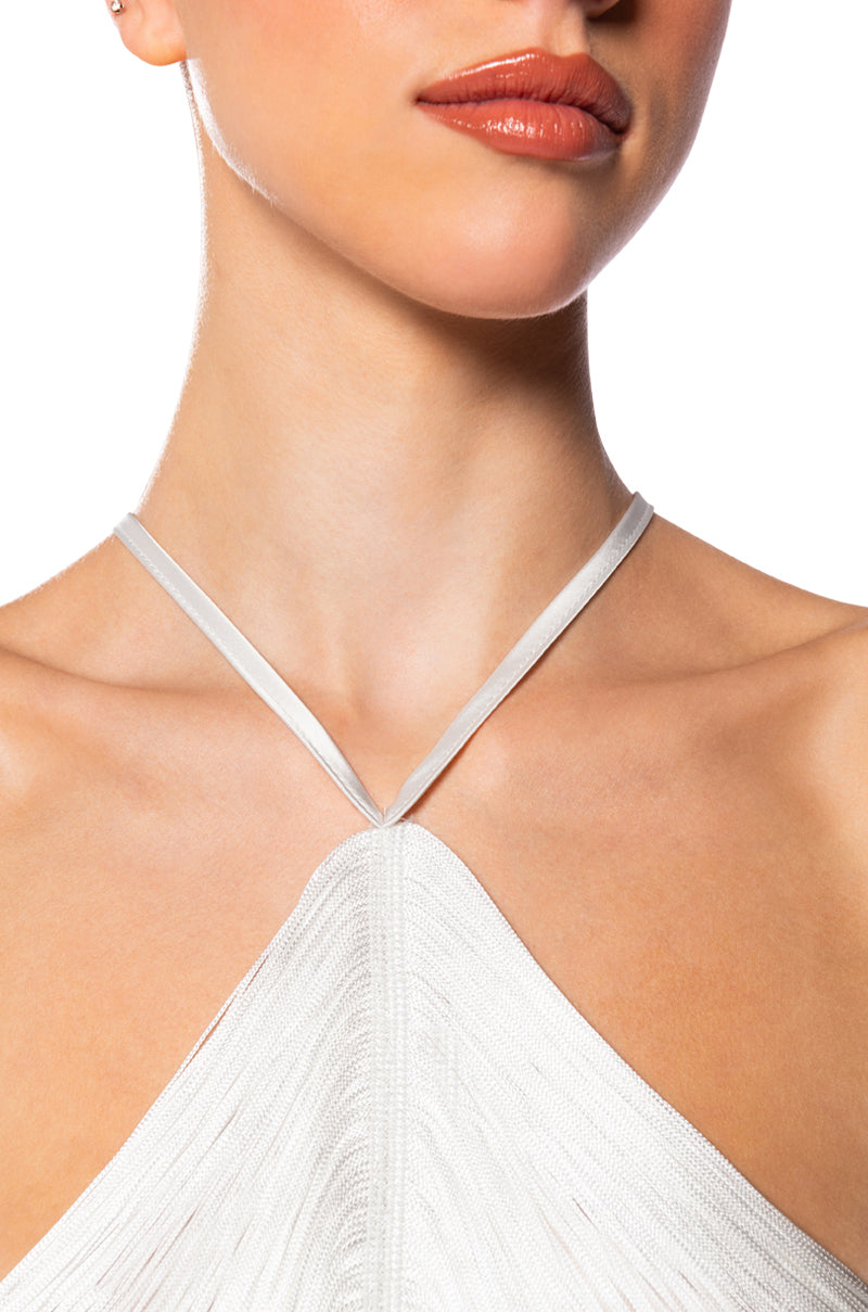 VIVIANNE FRINGE DETAIL CROP TOP IN WHITE