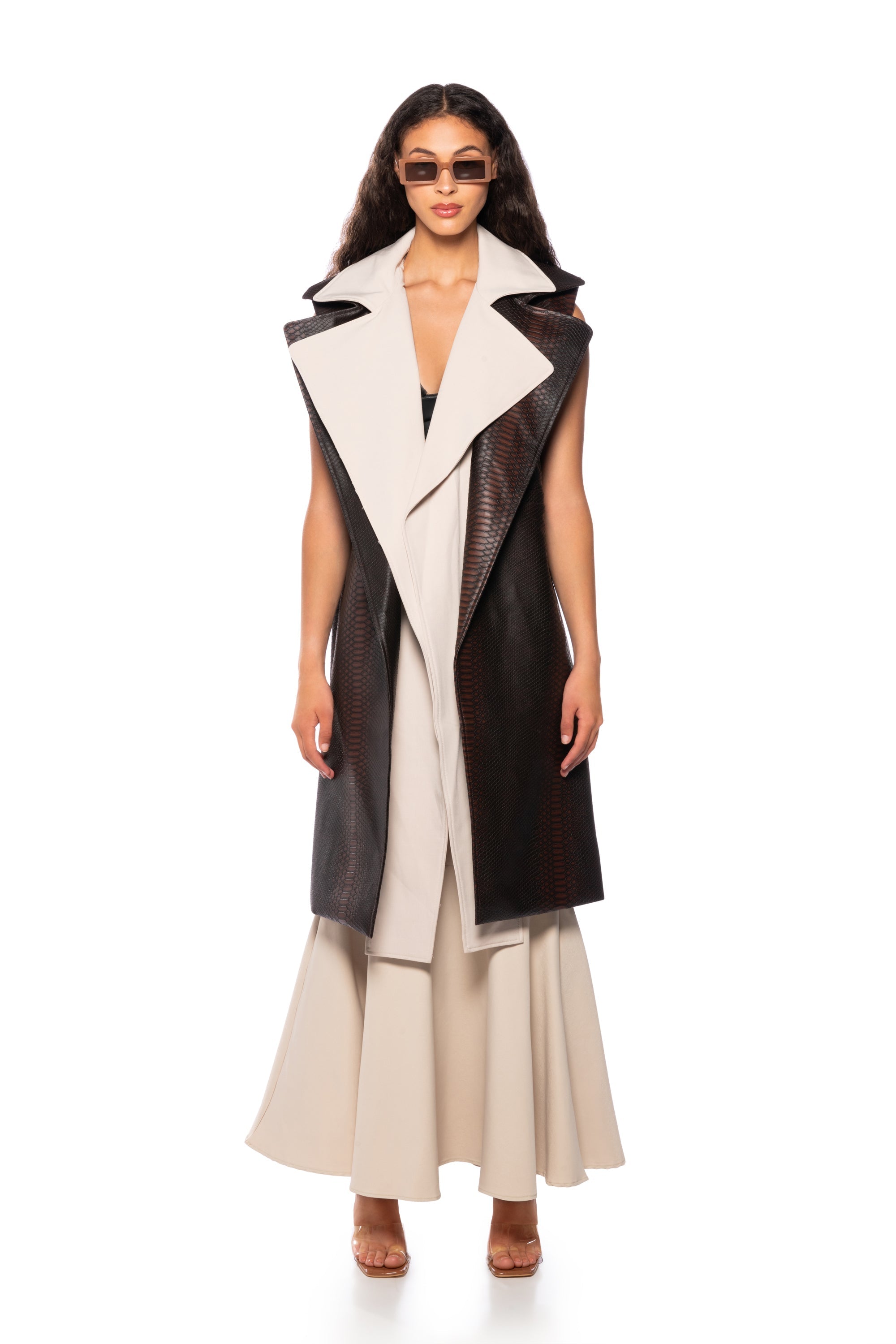 WALKER CROC PU TRENCH VEST IN BROWN