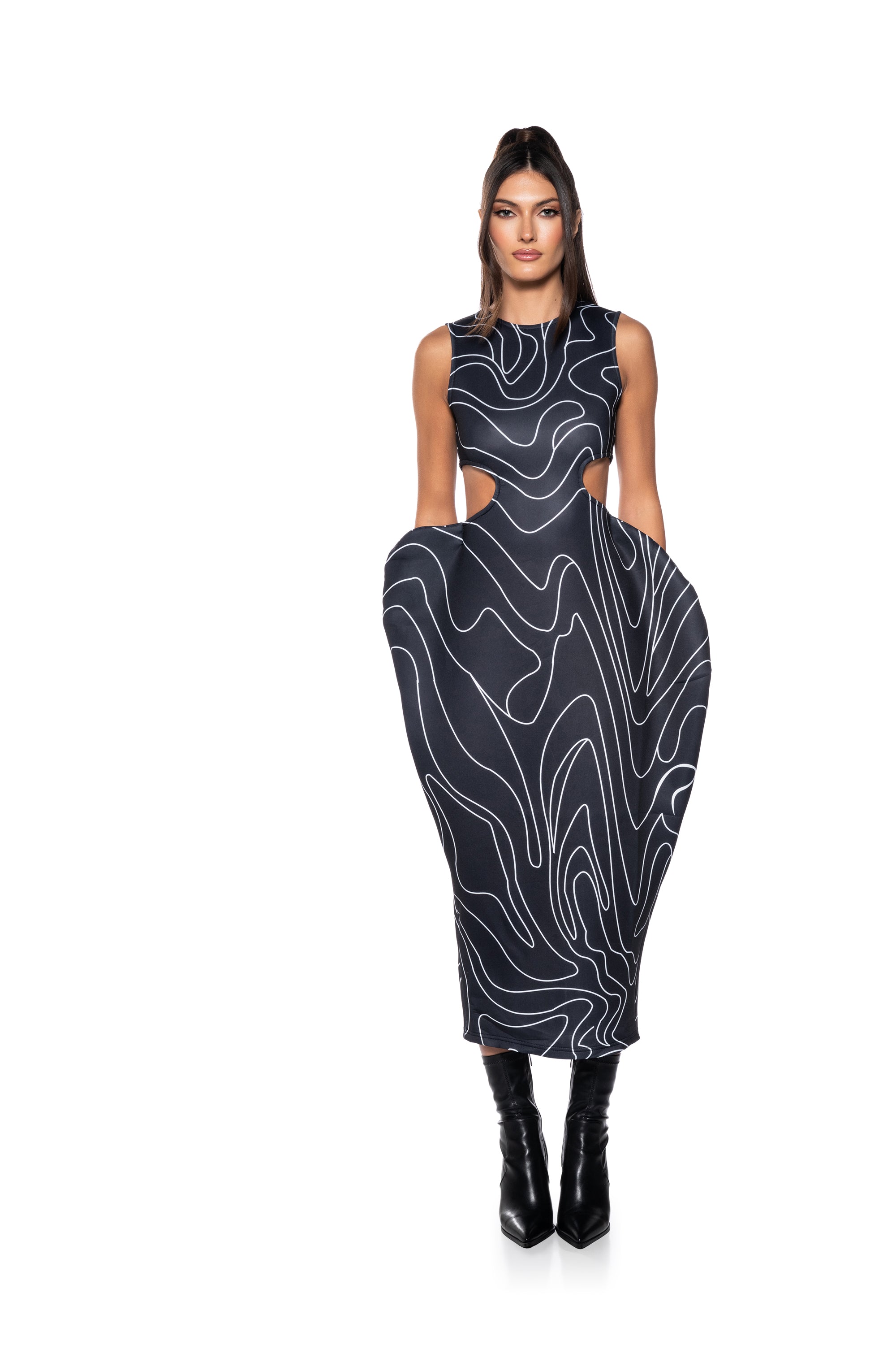 WAVY BABY STRAPLESS MIDI DRESS
