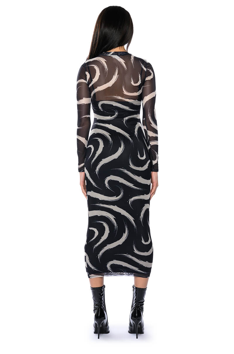 WISH YOU KNEW MESH LONG SLEEVE MIDI DRESS
