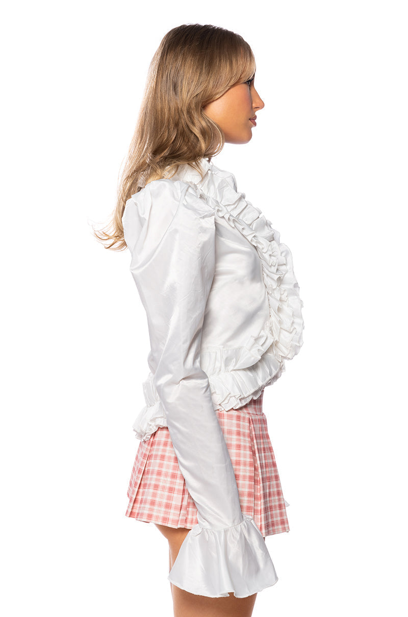 WOKE UP IN LOVE RUFFLED LONG SLEEVE BLOUSE IN WHITE