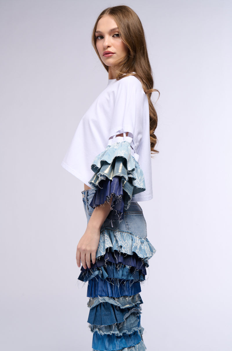 WONDERLAND RUFFLED SLEEVE T SHIRT