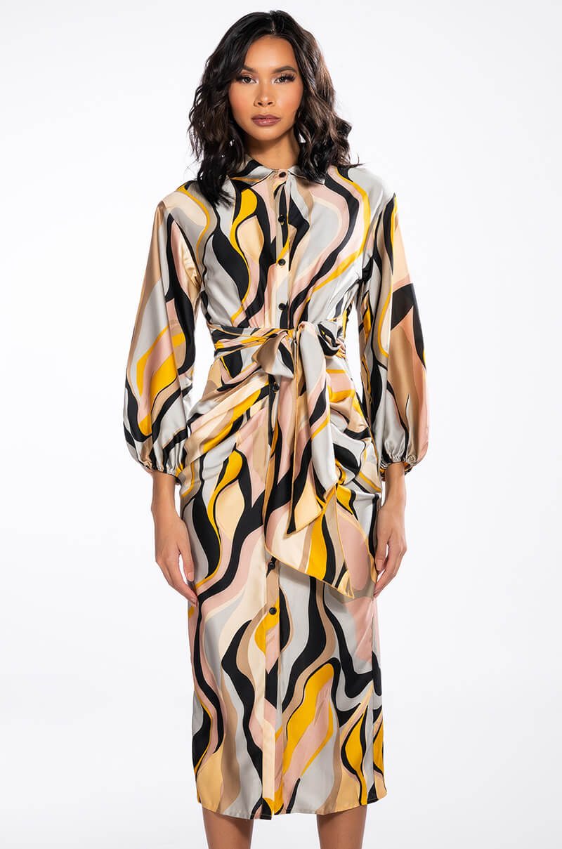 WORK OF ART SATIN BUTTON DOWN MIDI DRESS