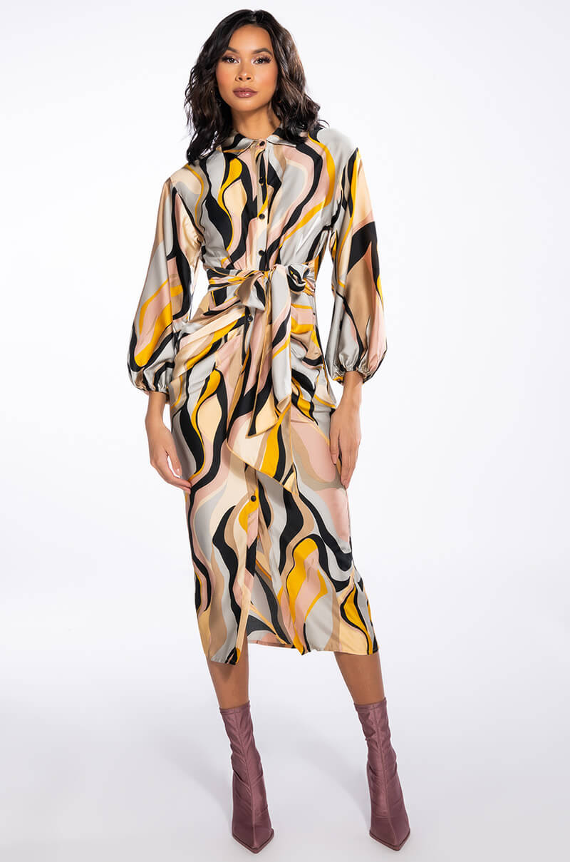 WORK OF ART SATIN BUTTON DOWN MIDI DRESS