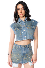 Y2K RHINESTONE MINI DENIM SKIRT