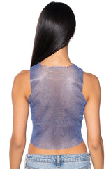 ZELDA RHINESTONE MESH SLEEVELESS TOP IN BLUE