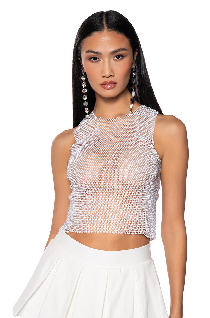 ZELDA RHINESTONE MESH SLEEVELESS TOP