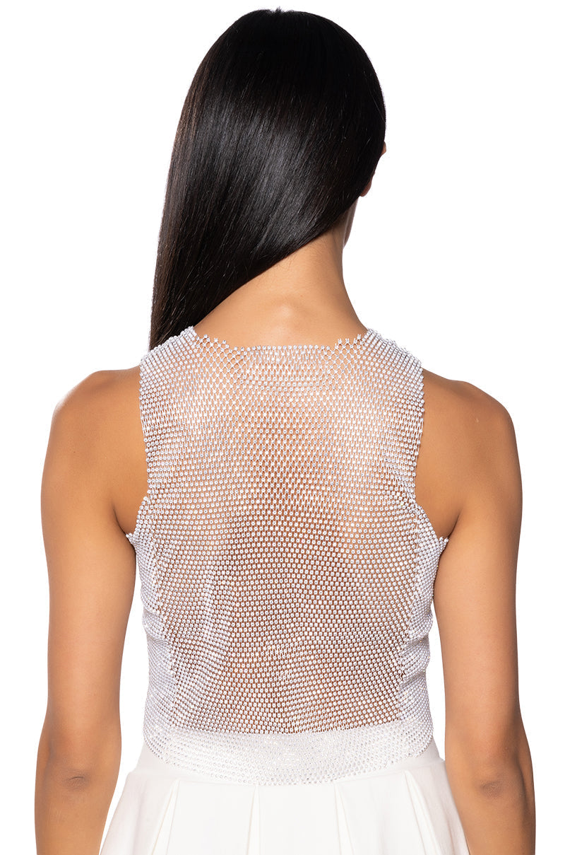 ZELDA RHINESTONE MESH SLEEVELESS TOP