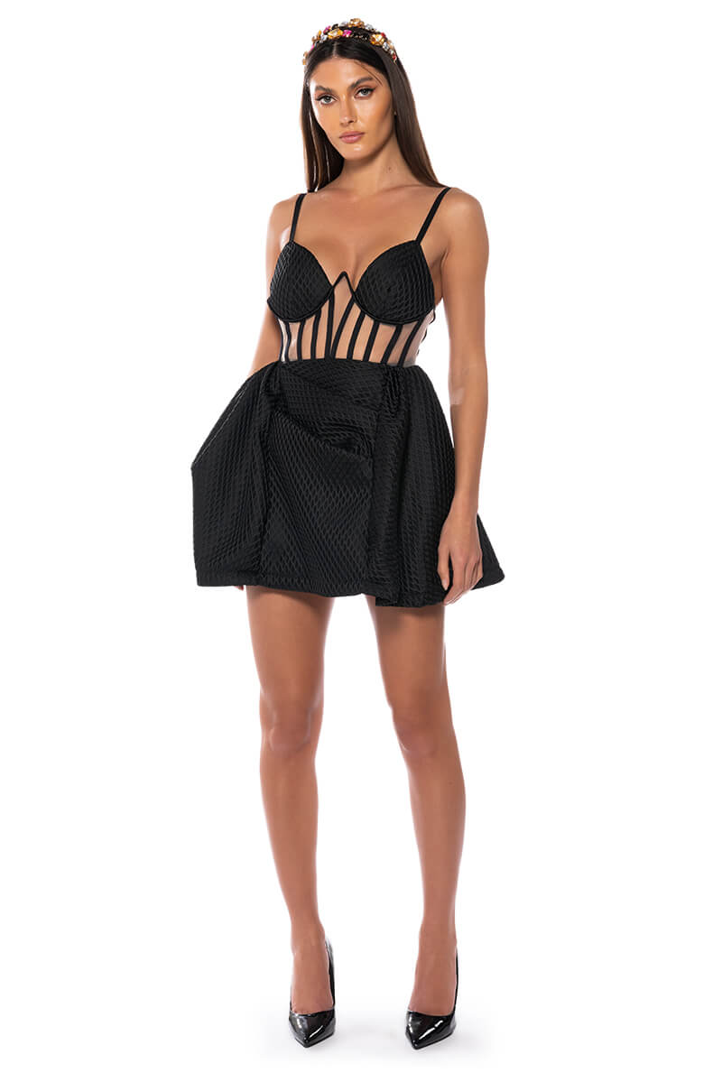 ZOEY CORSET FIT AND FLARE SLEEVELESS MINI DRESS